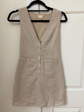 Altar'd State Button Front Linen Dress - Beige Size S